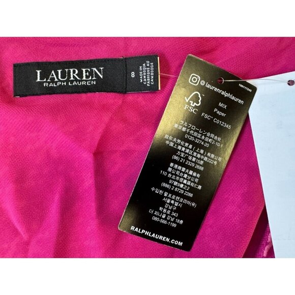 LAUREN Ralph Lauren Womens 8 Geometric Print Belted Crepe Midi Dress Fuchsia NWT - Picture 7 of 15